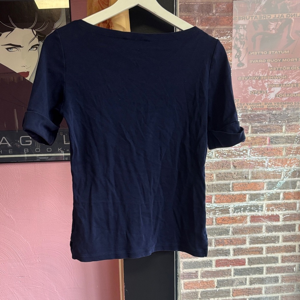 Lauren Ralph Lauren Navy Short Rolled Sleeve Tee - Picture 5 of 5